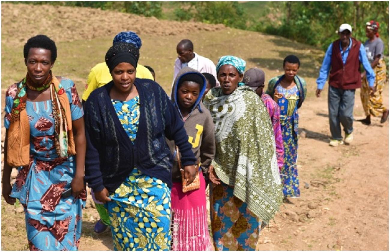 Members of the maize farmers' cooperative - Urumuri Cyahinda - in Nyaruguru heading to the maize milling plant. They're benefiting from JP-RWEE project. ©FAO