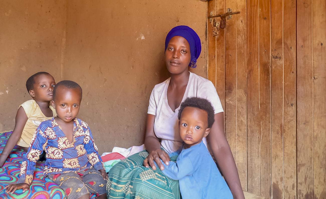 Lydia Nishimwe and her children in Mahama refugee camp