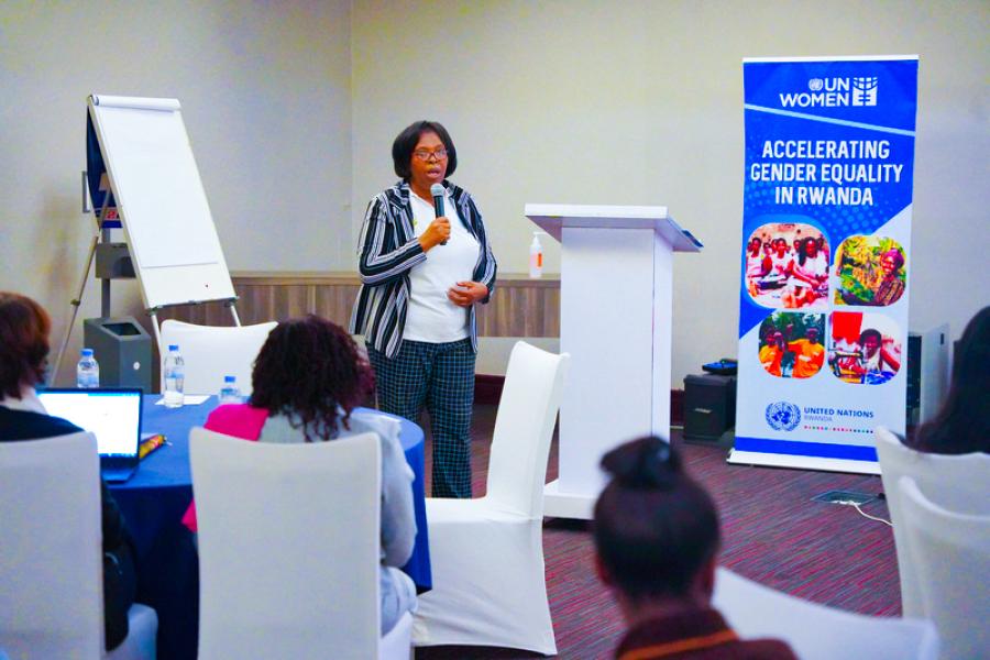 Janviere Mukantwali, UN Women Rwanda Programme Specialist sharing project overview. Photo credit: UN Women