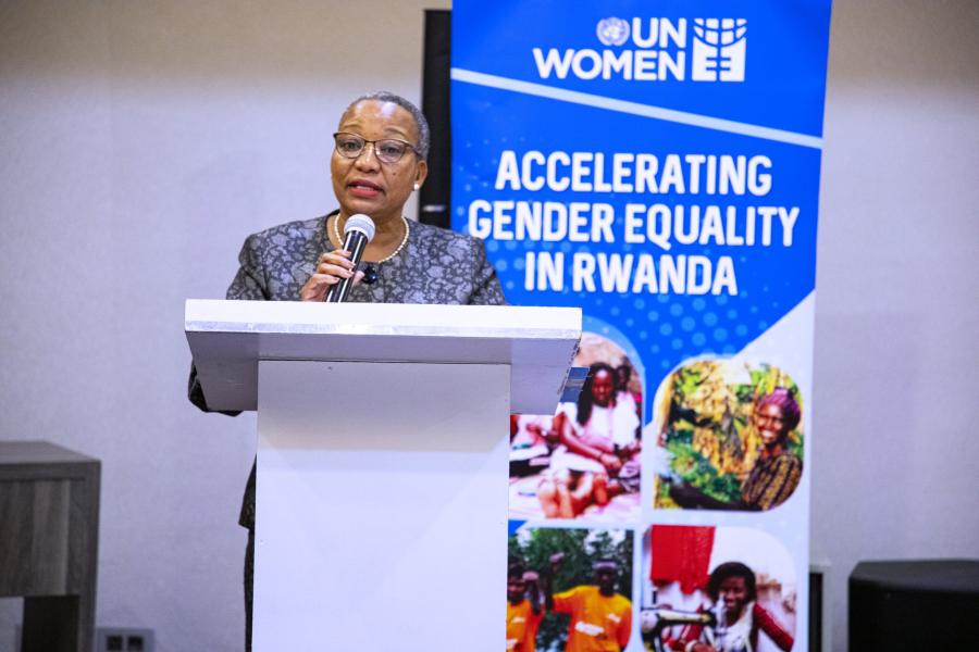 Josephine Marealle Ulimwengu, Head of Resident Coordinator’s Office (RCO) delivering her remarks. Photo credit: UN Women Rwanda