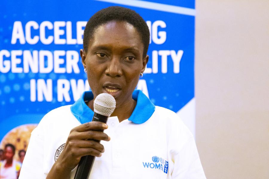 Marie Rose Uwimana, sharing her testimony. Photo credit: UN Women Rwanda 