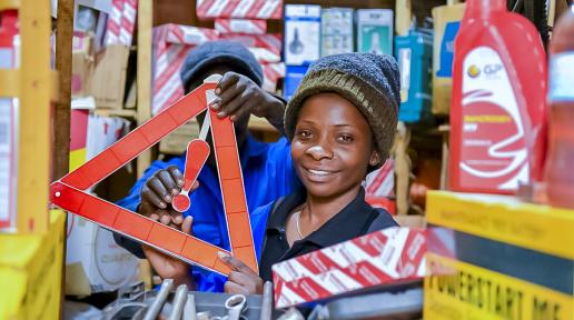 Umutoni Gisele at her workshop in Kigali.