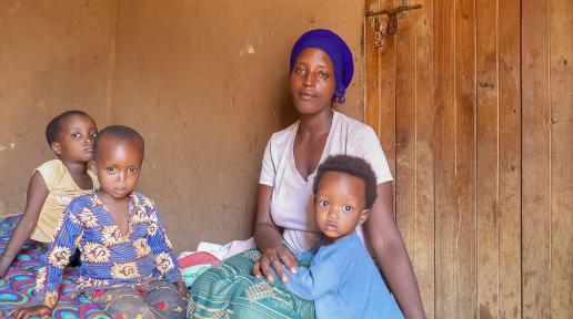 Lydia Nishimwe and her children in Mahama refugee camp